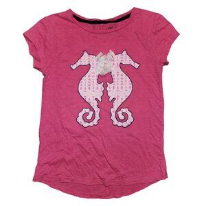 Girl's Crown & Ivy Kids Pink Seahorse Navy Glittery Outline Tee Shirt Small